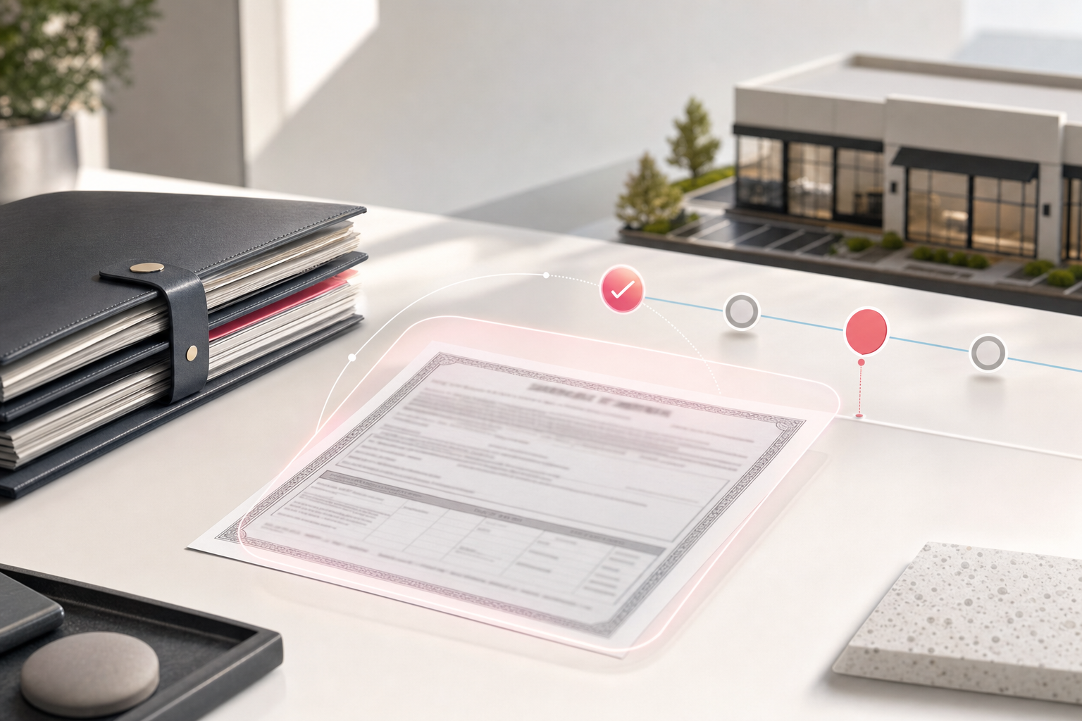 NNN certificate of insurance renewal workflow with a lease folder, insurance certificate review, renewal timeline, and compliance marker.