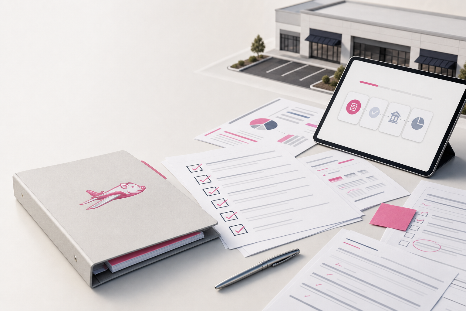 Commercial landlord lease-audit workspace with lease documents, a checklist, rent schedule, and calendar.