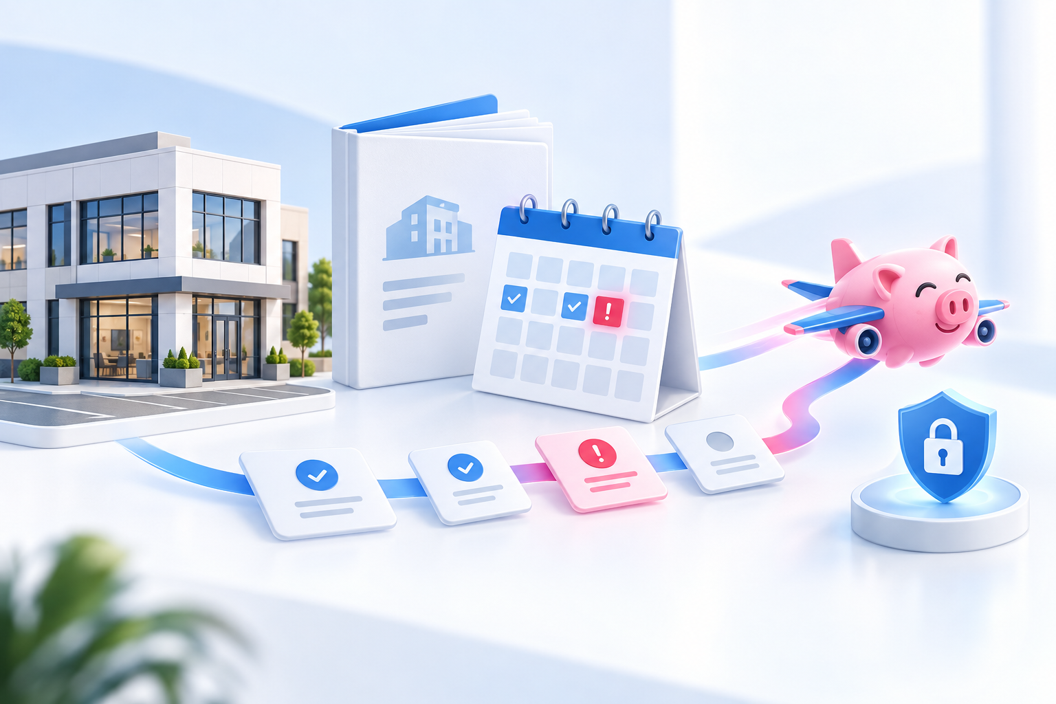 Commercial lease late-fee tracking workspace with PigJet branding.