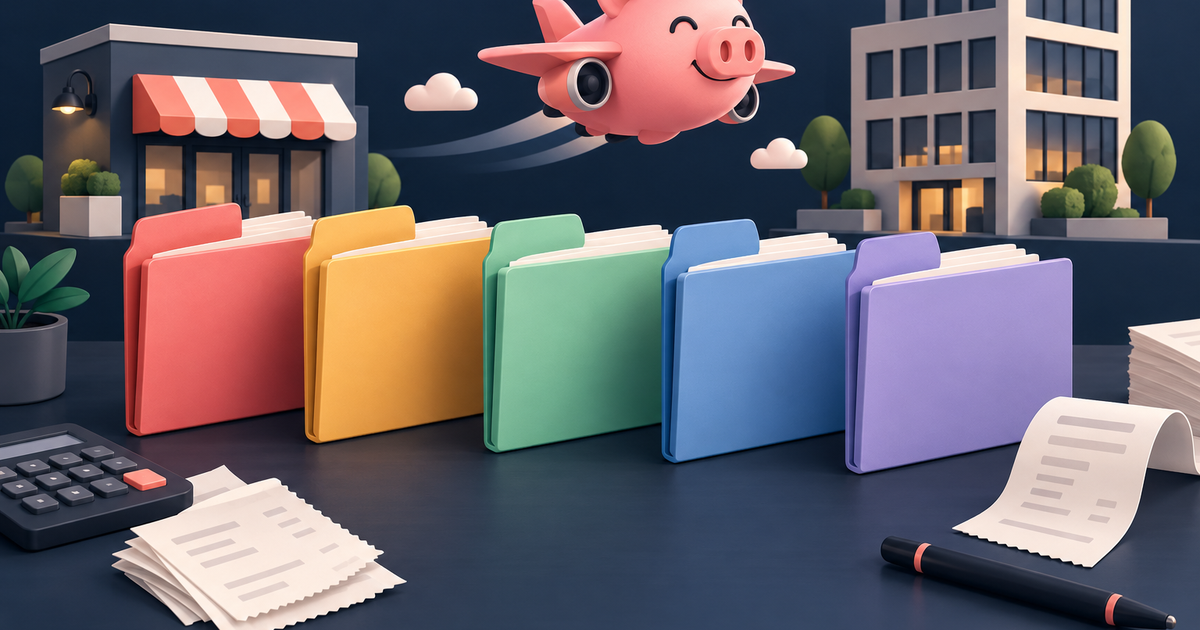 Commercial landlord reviewing account categories, a vendor invoice, and a rent roll for a small property portfolio.