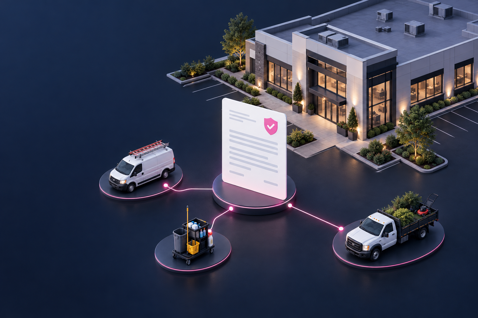 Commercial property vendor compliance file with a certificate of insurance, renewal dates, and service-provider records.