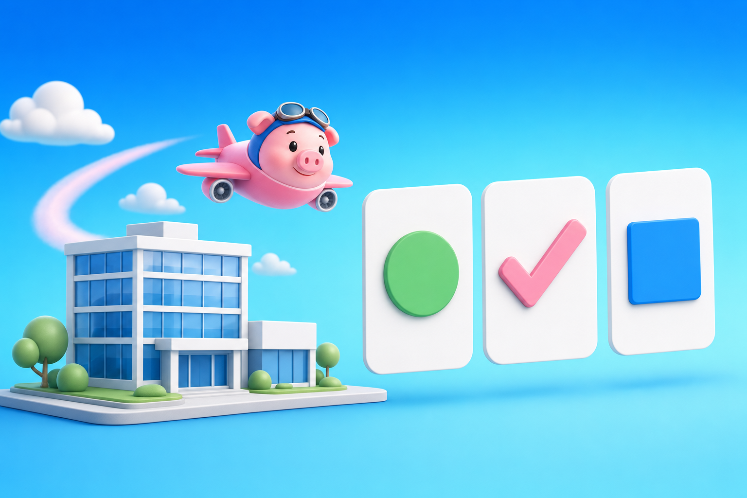 PigJet mascot reviewing a commercial tenant billing checklist with lease documents and a calculator.